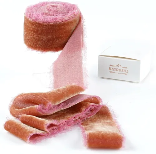 Miniatura 21 de Cinta de terciopelo negro de 1.5 pulgadas, cinta de terciopelo de seda deshilachada negra, terciopelo rústico de Navidad para regalo, borde crudo