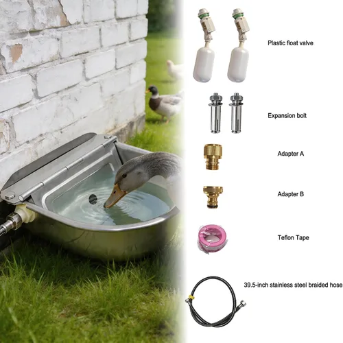 Miniatura 8 de Dispensador automático de agua para mascotas de acero inoxidable 304, comedero para perros grandes con manguera de acero de 40 pulgadas, 2 válvulas