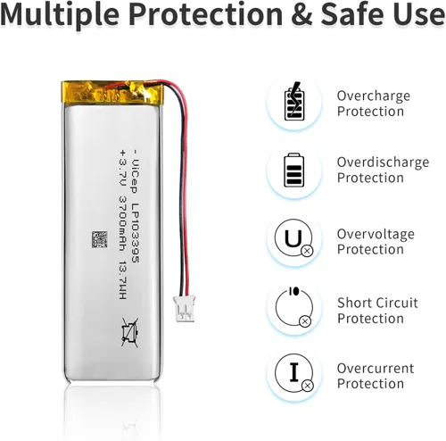Miniatura 4 de Batería de polímero de litio de 3.7 V 3700 mAh 103395 recargable con cables y conector JST-PHR-02 de 2 pines para altavoz Bluetooth y dispositivo
