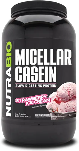 NutraBio Proteína en polvo de caseína, polvo de casien micelar, 0.88 onzas de proteína de digestión lenta, ayuda a mantenerte lleno, recuperación y