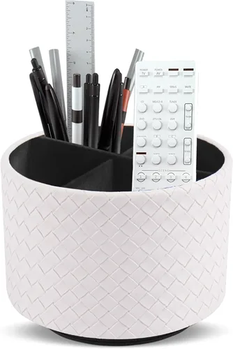 Miniatura 59 de Organizador Redondo de Cuero para Suministros de Arte, Soporte para Control Remoto, Rotación de 360 Grados, Soporte Multifuncional para Lápices