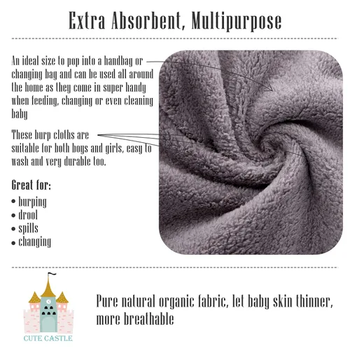Miniatura 4 de Cute Castle Toallas ultrasuaves para bebé, paquete de 16 unidades, 9 x 9 pulgadas, suaves con la piel sensible para cara y cuerpo, felpa, ropa