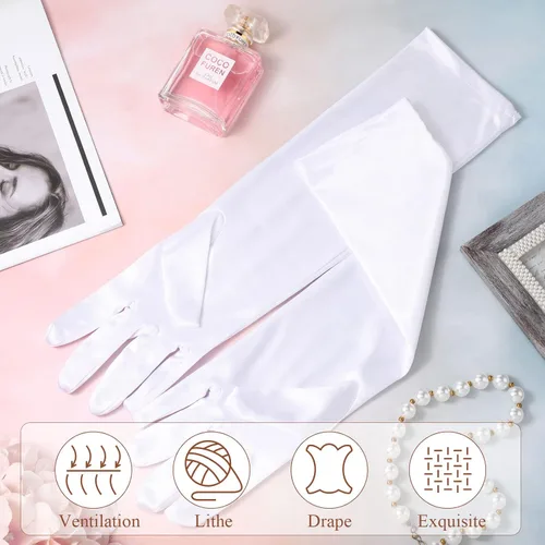 Miniatura 6 de Guantes blancos largos de los años 20 para mujer, guantes de noche de ópera, guantes de satén, guantes de novia para mujeres, bodas