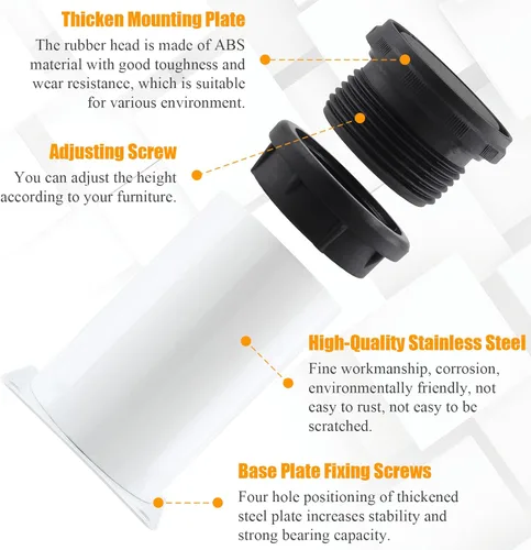 Miniatura 3 de Paquete de 4 patas ajustables blancas para muebles, patas redondas ajustables de acero inoxidable de 2 pulgadas/1.969 in para muebles, sofá, mesa
