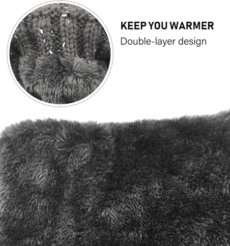 Miniatura 8 de IYEBRAO - Conjunto de gorro y bufanda de punto de invierno para mujer, lindo gorro de esquí con forro polar grueso, gorro de esquí cálido con pompón