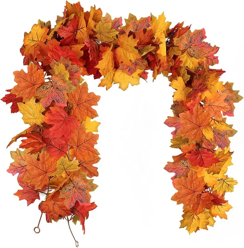 Miniatura 9 de RECUTMS Guirnalda de arce artificial, hojas de otoño, planta de plástico sintético para interiores, hogar, boda, jardín, hotel, cosecha de otoño