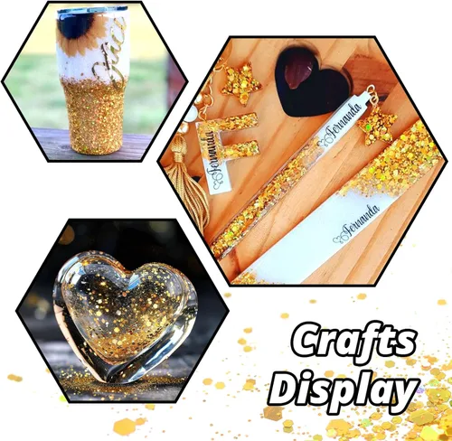 Miniatura 4 de HTVRONT - Purpurina dorada para manualidades - 100 g de purpurina gruesa holográfica para resina, purpurina iridiscente para uñas, decoración, arte