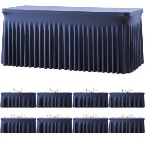 Miniatura 35 de Paquete de 2 manteles color azul bebé para mesas rectangulares de 6 pies, mantel ajustable de elastano, fundas de mesa elásticas de 6 pies, manteles