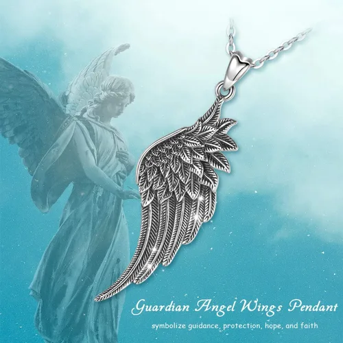 Miniatura 4 de LOOVE Collar de alas de ángel de plata de ley 925 con colgante de ángel de la guarda con dije de ángel, joyería de regalo para mujeres, niñas