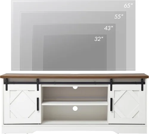 Miniatura 8 de WAMPAT Moderno soporte de TV de granja para televisores de hasta 65 pulgadas con puertas corredizas de granero, centro de entretenimiento de madera