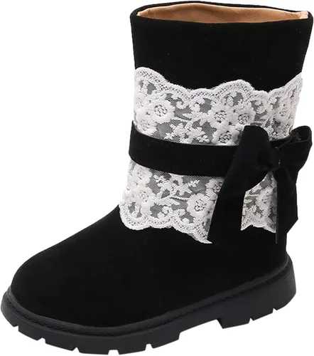 Baby Girls Snow Boots Kids Booties Non-Slip Princess Shoes Toddler Winter Warm Prewalker Lace Bow Shoes Fleece Footwear