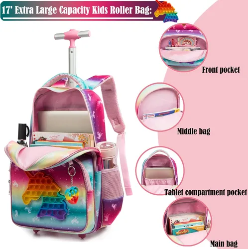 Miniatura 5 de Egchescebo Mochila con ruedas para niñas con ruedas para niños y niñas, mochila con ruedas