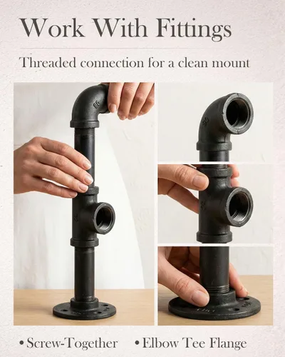 Miniatura 4 de Accesorios de pezones de acero maleable negro de 1 x 30 pulgadas, pezones de tubo roscados de 1 pulgada, estilo vintage industrial Steampunk DIY