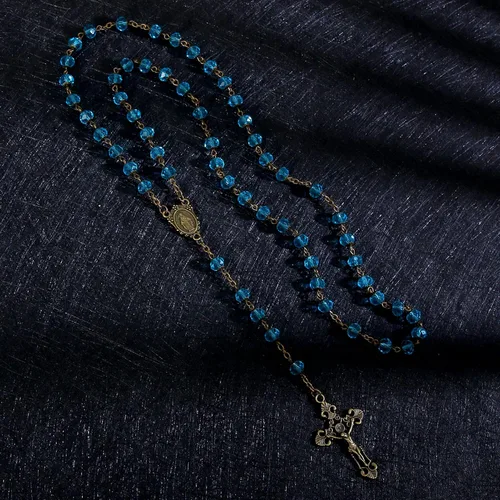Miniatura 39 de KOMI Rosario de cuentas católicas para mujer, collar de cuentas de rosario con cruz de crucifijo, perlas de cristal, rosario, rosarios, católicos