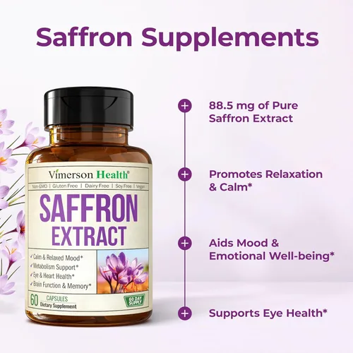 Miniatura 5 de Suplementos de azafrán puro para mujeres y hombres con 88.5 mg de extracto de azafrán – Suplemento de apoyo al estado de ánimo más salud ocular