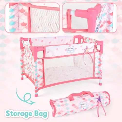 Miniatura 2 de deAO Baby Doll Stroller Nursery Role Play Set Baby Doll Accessories Travel Cot,Foldable Stroller and Travel Bag Birthday for Girls Kids