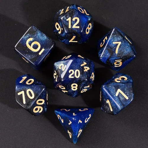Miniatura 42 de Juego de dados DND de 7 dados poliédricos con una bolsa de dados de cuero, juego de dados D&D para juegos de mesa RPG (negro)