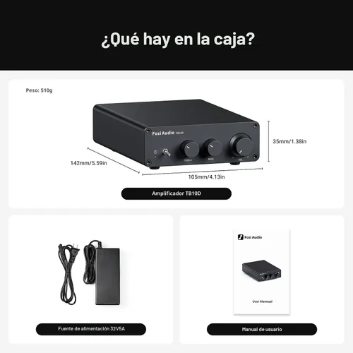 Miniatura 9 de Fosi Audio TB10D Amplificador Estéreo de 2 Canales, Clase D Mini Amplificadores de Potencia Integrados 600W para Altavoces Pasivos/Bass Shaker