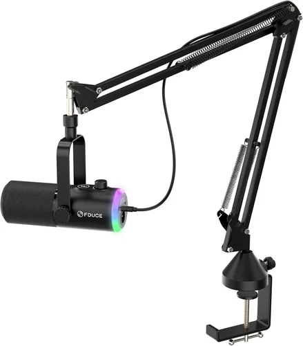 FDUCE - Kit de micrófono de juego USB/XLR, micrófono dinámico para PC con RGB para podcasting y transmisión, kit de micrófono de computadora RGB con
