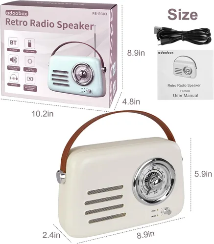 Miniatura 7 de Altavoz Bluetooth vintage con radio FM, caja de auge inalámbrica portátil, más de 20 horas de duración de la batería, radio retro
