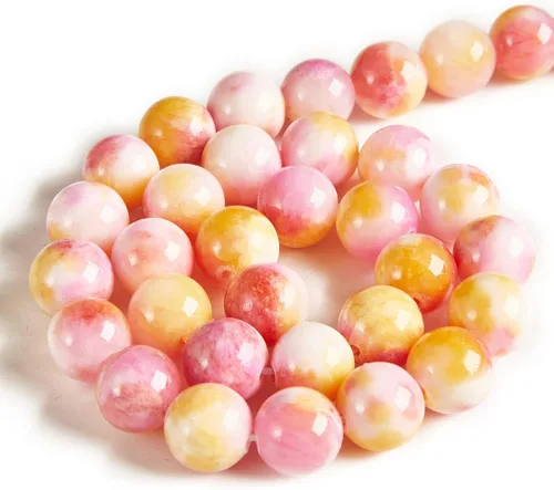 Miniatura 3 de 100 cuentas de piedras preciosas de jade rosa y amarillo de 8 mm, cuentas naturales, cuentas sueltas redondas para hacer joyas Jade rosa amarillo