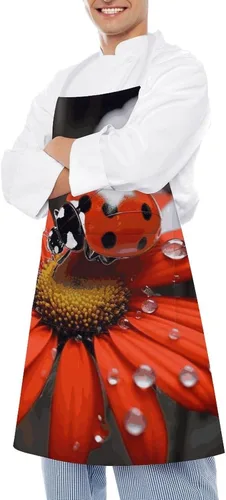 Miniatura 4 de MUSM Delantal de margarita de mariquita, clásico vintage divertido con bolsillos delantales, babero ajustable resistente a gotas de agua