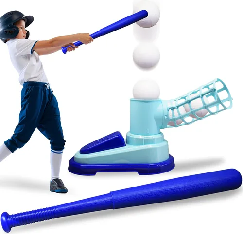 Miniatura 2 de ArtCreativity Máquina de lanzamiento de béisbol para niños, juguete de lanzar para niños con bate plegable + 3 pelotas de béisbol, entrenador