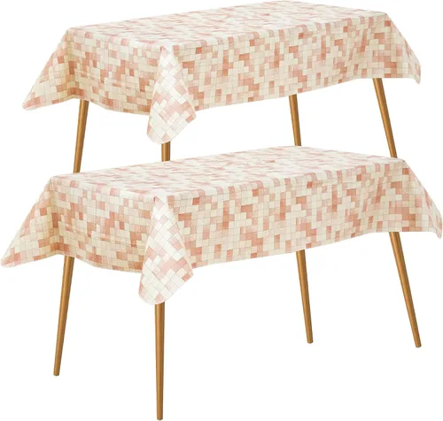 Miniatura 11 de FIFTY FEET Mantel rectangular de 84 x 60 pulgadas, mantel de vinilo con respaldo de franela para mesas rectangulares, impermeable, a prueba