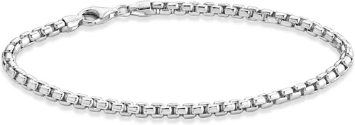 Miabella - Pulsera de cadena de eslabones Rolo cuadrada de plata de ley 925 italiana de 3.5 mm para mujer y hombre, caja redonda, fabricada en Italia