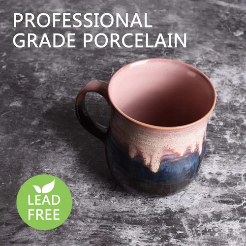 Miniatura 3 de Bosmarlin Taza de café grande de cerámica, taza de té grande para oficina y hogar, 21 onzas, apta para lavavajillas y microondas, 1 unidad Rosa