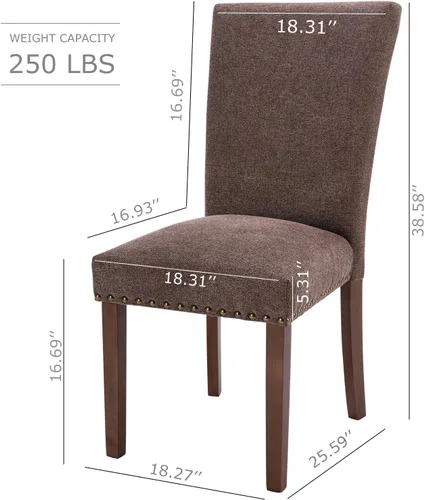 Miniatura 3 de COLAMY Juego de 2 sillas de comedor tapizadas Parsons, sillas de tela para comedor y cocina con detalle de cabeza de clavo y patas de madera
