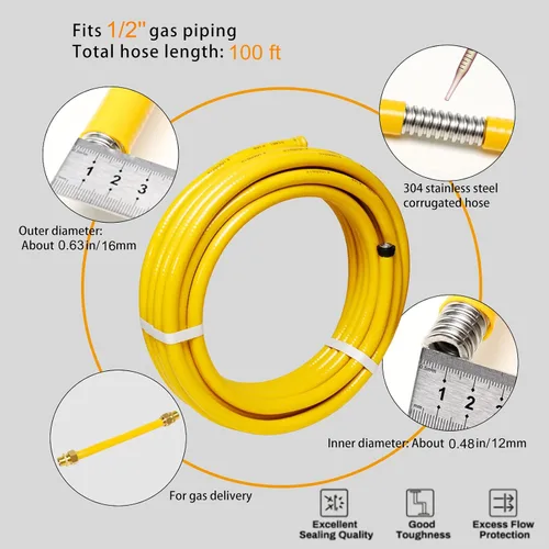 Miniatura 5 de Kit de tubo de gas flexible de 100 pies, línea de gas CSST de 1/2'' para estufa, secadora, calentador de propano, equipo de gas natural con 2