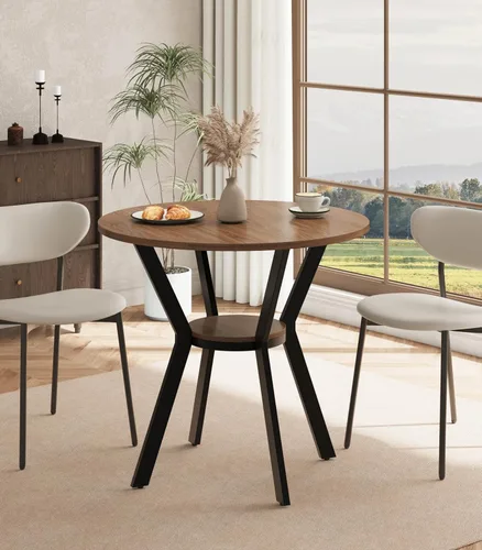 Miniatura 10 de Mesas redondas de cocina para 2-4, mesas de comedor pequeñas de 31.5 pulgadas con almacenamiento, mesa de comedor circular de madera rústica