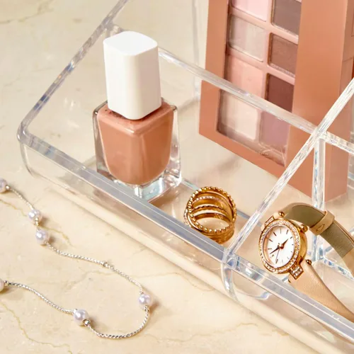 Miniatura 7 de STORi Organizador de Maquillaje de Plástico Transparente para Tocador Soporte de 6 Compartimentos para Pinceles, Paletas de Sombras de Ojos