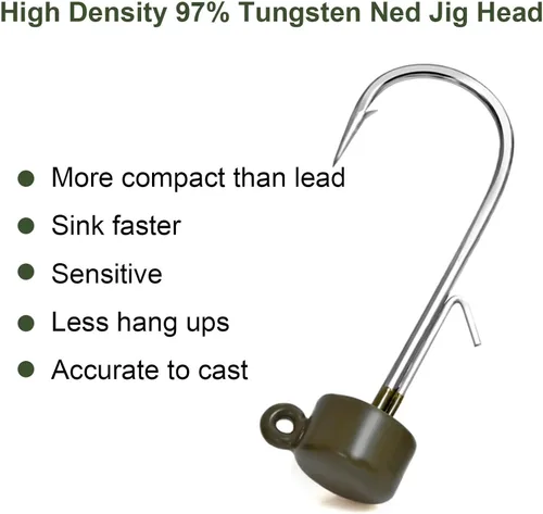 Miniatura 2 de 8 cabezales de tungsteno Ned Rig con ganchos en diferentes tamaños, cabezas de plantilla de hongo para pesca de lubina con señuelos suaves Calabaza