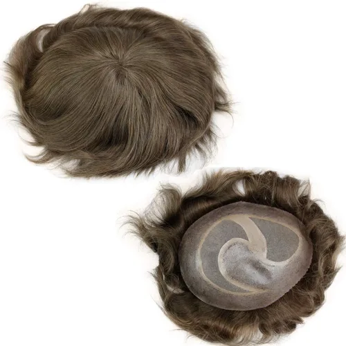 Miniatura 11 de Voloria Toupee - Pieza de cabello para hombre, sistema de reemplazo de cabello humano virgen 100% europeo, 10 x 8 pulgadas, color marrón claro #18