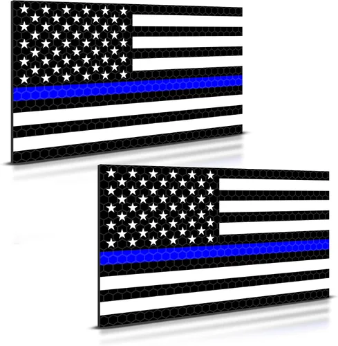 2 imanes reflectantes de línea azul para automóvil, 5 x 3 pulgadas, imán de bandera estadounidense para camiones, policías policiales, vidas