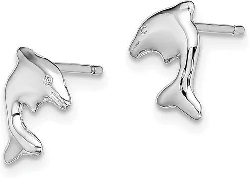 Miniatura 2 de Aretes náuticos de plata de ley 925 con diseño de delfín marino y peces marinos, para la playa, animales y la vida animal fina para mujeres, regalos