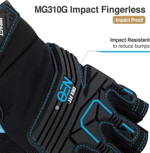 Miniatura 4 de DEX FIT │ MG310G │ Guantes sin dedos resistentes a impactos │ Duraderos, con absorción de impactos, agarre firme, ajuste cómodo, compatibles