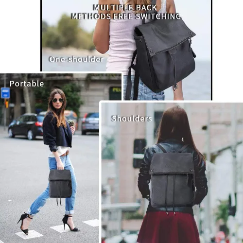 Miniatura 6 de Mochila para mujer, impermeable, antirrobo, ligera, de cuero PU y nailon, morral de viaje para mujer