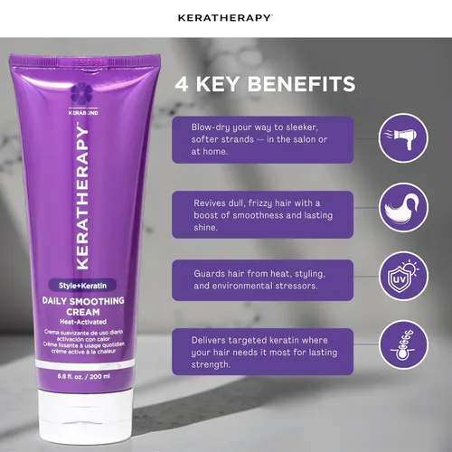Miniatura 4 de KERATHERAPY Crema suavizante diaria, 6.8 onzas líquidas, 6.8 fl oz, crema suavizante con infusión de queratina para golpes con colágeno, aceite