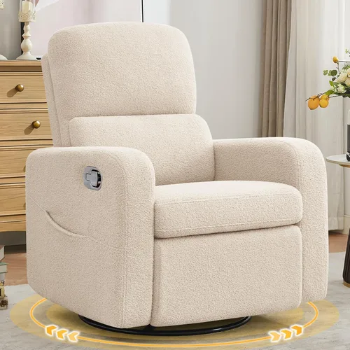 Miniatura 15 de Mecedora Reclinable Giratoria, Reclinable Eléctrico de Gran Tamaño con Cojín Removible, Sillas de Guardería Reclinables Giratorias Tapizadas