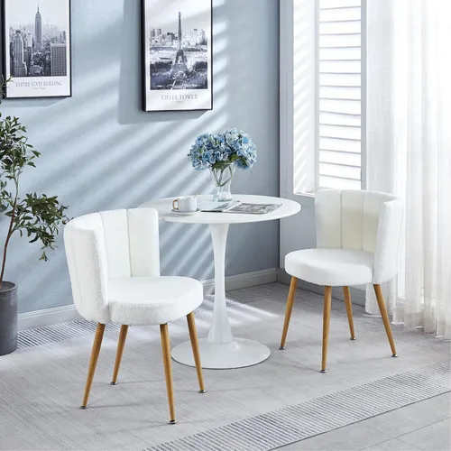 Miniatura 2 de FMD White Boucle - Juego de 2 sillas de comedor, sillas laterales tapizadas de sherpa para sala de estar, cocina, dormitorio, tocador