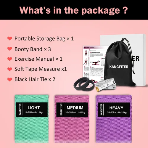 Miniatura 7 de KANGFITER Non-Slip Fabric Resistance Bands for Working Out, Loop Exercise Bands for Booty Leg, Butt, Glute, Stretch Workout Bands for Women & Men