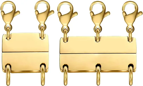 OHINGLT Cierre de collar en capas magnético de oro y plata de 18 quilates separador para capas, múltiples cierres de collar y cierres para mujer
