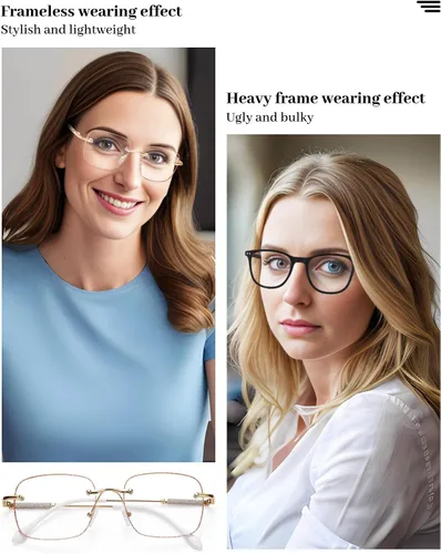 Miniatura 3 de LUFF Anteojos de lectura sin montura para mujer, bloqueo de luz azul, lectores de computadora de metal a la moda, anteojos sin marco antifatiga