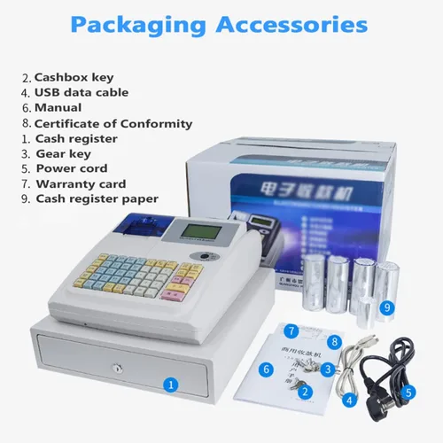 Miniatura 7 de Cash Registers - Teclado de 4 colores para pequeñas empresas/restaurantes, caja registradora electrónica con 8 luces LED digitales, papel de Blanco