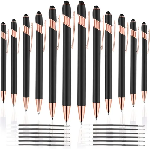 Miniatura 12 de 12 PCS Bolígrafos 2 en 1 con Punta Stylus, Bolígrafo de Metal con Tinta Negra de 1.0 mm, Stylus para Pantallas Táctiles (Oro Rosa y Azul Claro)