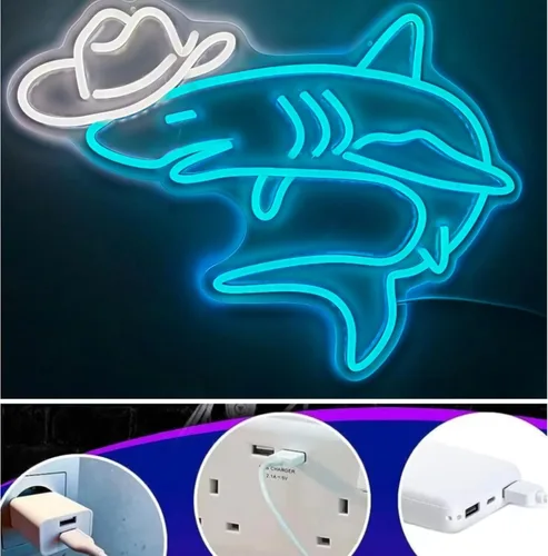 Miniatura 4 de Letrero de neón de tiburón vaquero para decoración de pared, kit de luz de neón LED para bar, boda, cumpleaños, fiesta en casa, regalos