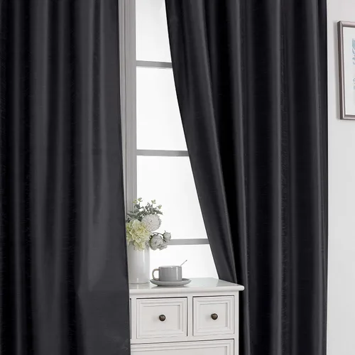 Miniatura 4 de Chyhomenyc Uptown - Cortinas negras de 24 pulgadas de largo, 2 paneles, cortinas cortas de seda sintética para oscurecer la habitación, cortinas